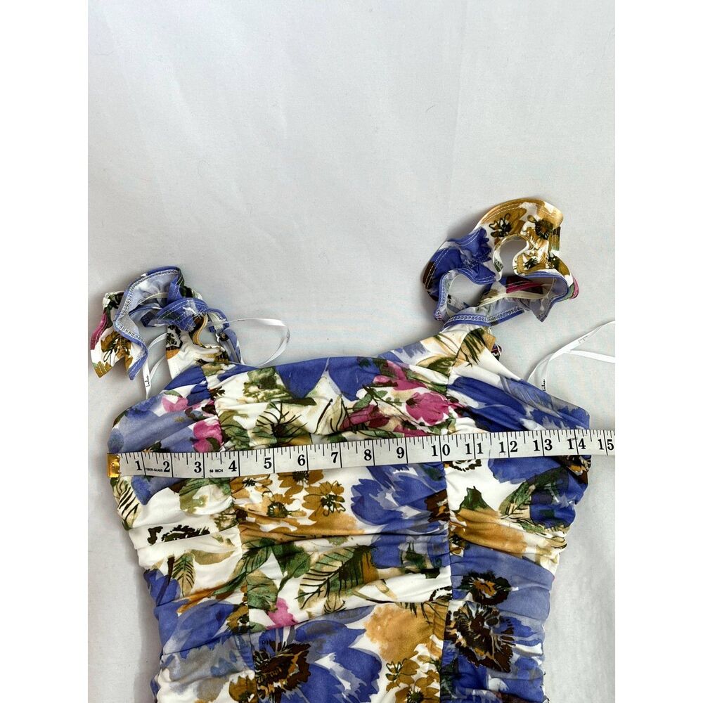 Lulu's Floral Ruched Mini Dress — Blue, Pink & Gold - Picture 10 of 11